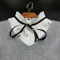 thumbnail image 6 of Yokua Korean Ladies Pleated Ruffles Fake Stand Collar Lace-up Ribbon Bowtie Elegant Detachable Cotton Half-Shirt Dress Sweater Accessory, 6 of 15