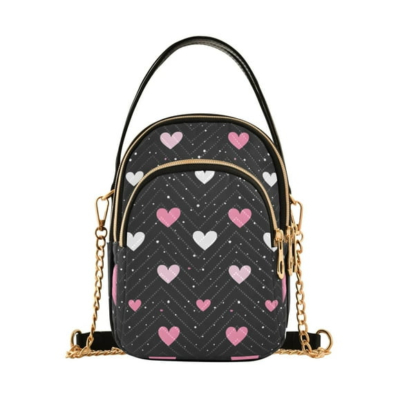 joogoo Women Valentine's Day Hearts Print Chain Crossbody Bags Shoulder Handbag Phone Purse