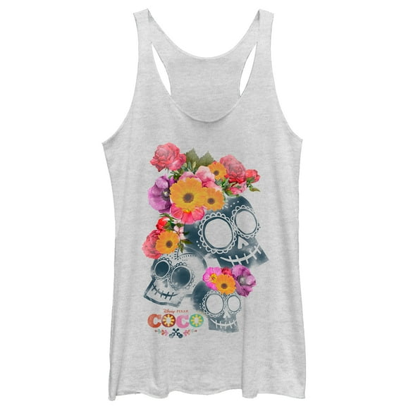 Women's Coco Floral Skeletons  Racerback Tank Top White Heather Large