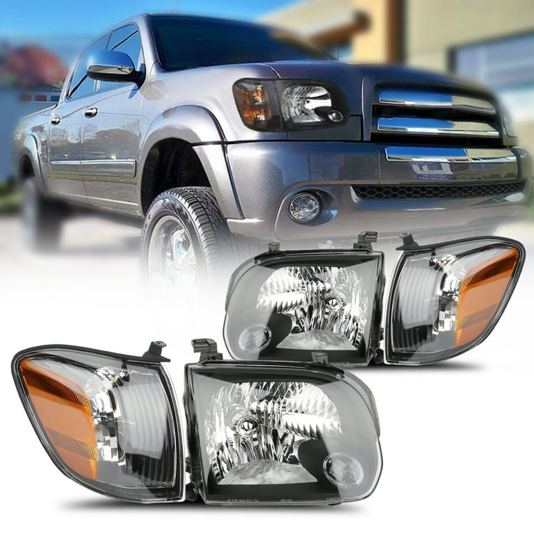SCITOO TO2503158 811500C030 Headlight Assembly Fit For Toyota Sequoia 2005  2006 2007,For Toyota Tundra 2005 2006 Headlamp in Black Housing Amber