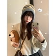thumbnail image 5 of Retro Fair Isle Knit Balaclava For Women Autumn/Winter Warm And Face-Flattering Grey Woolen Hat GRAY, 5 of 5