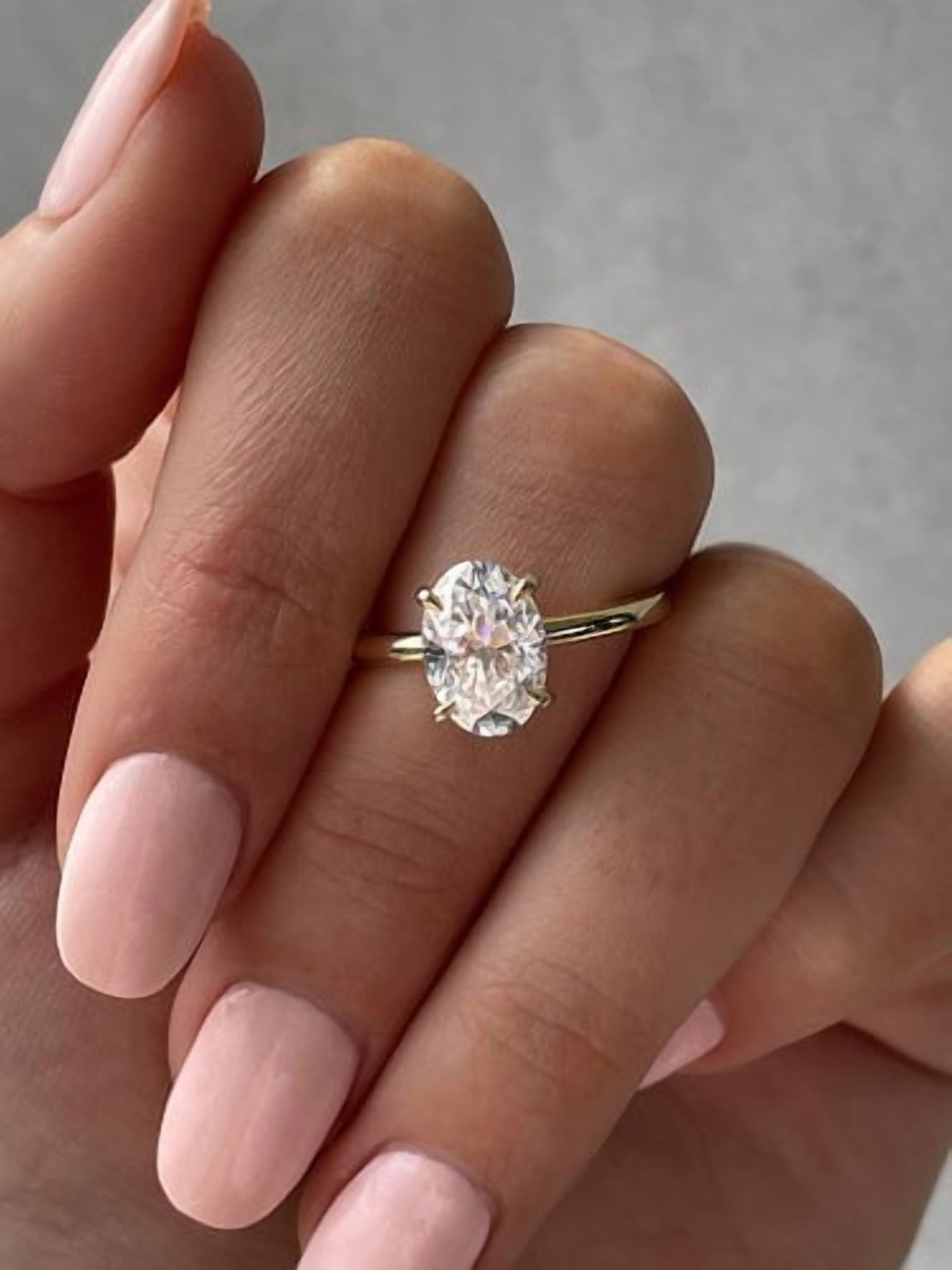 Solitaire Brilliance 2.00CT Oval Moissanite Solitaire Engagement Hidden Halo Ring for Women 10k Yellow Gold Ring Size 4