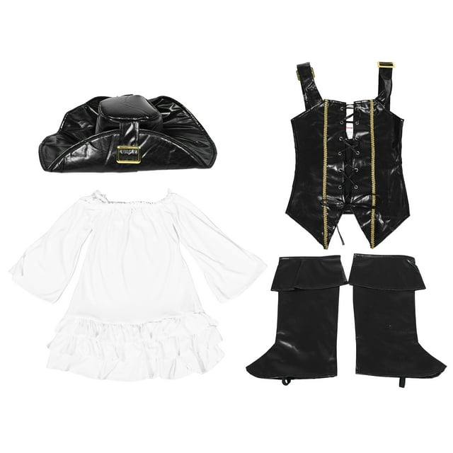 1 juego de disfraz de pirata para Halloween para niña, chaleco de fiesta de cosplay, disfraz de pirata medieval para niña, vestido gótico de manga larga para eventos y fiestas temáticas