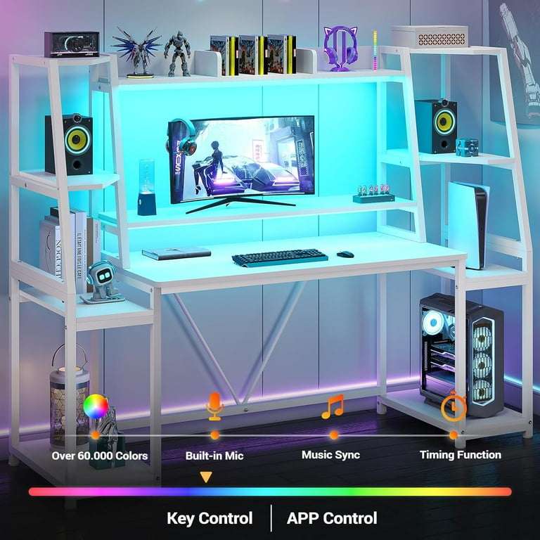 White Gaming Desk with LED Lights 65.7'' Computer Desk with Hutch&Storage Shelves Ergonomic Desk Table for Home Office - Walmart.com White Gaming Desk with LED Lights 65.7'' Computer Desk with Hutch&Storage Shelves Ergonomic Desk Table for Home Office - Walmart.com