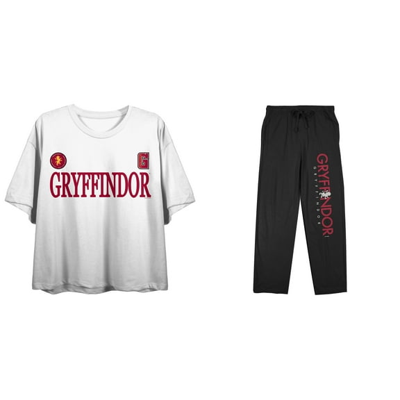 Harry Potter Gryffindor Ladies Sleep Set and Short Sleeve Tee and Jogger Pants-Medium
