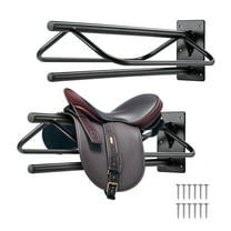 VEVOR Saddle Rack with Pad Bar, 23.8 x 12.6 x 10.2 in, 2 Packs Wall Mounted Saddle Stand, Heavy-Duty Steel Saddle Holder, Western & English Saddle Rack for Horse Stall, Barn, Trailer, Tack Room