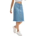thumbnail image 4 of INSPIRE CHIC Women's Skirt Denim Button Down Frayed Trim H-Line Knee Length Casual Jean Skirts S Light Blue, 4 of 6