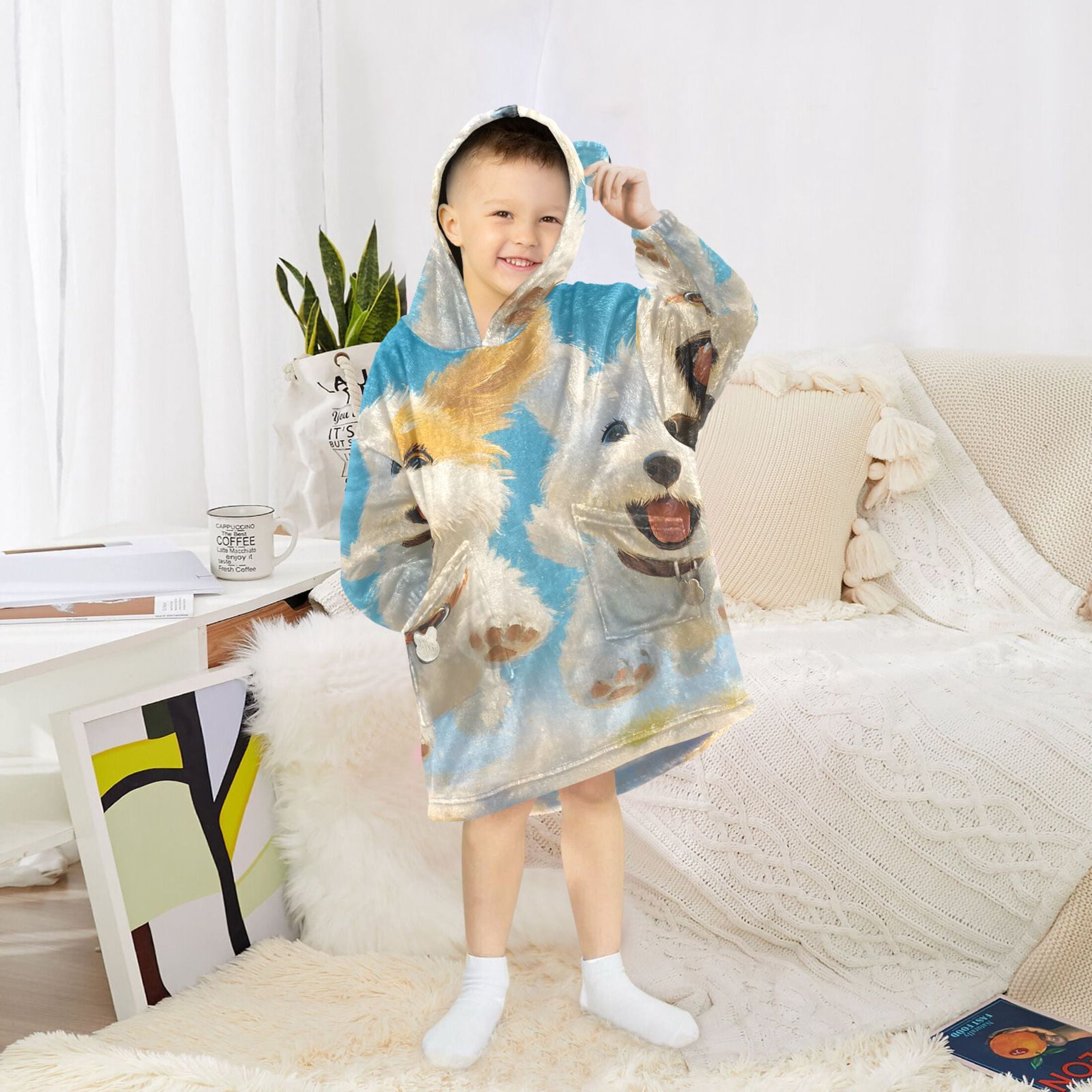 joogoo Wearable Blanket Hoodie for Kids Funny Cute Dogs and Sky Flannel Oversized Sweatshirt 3-14 Years M