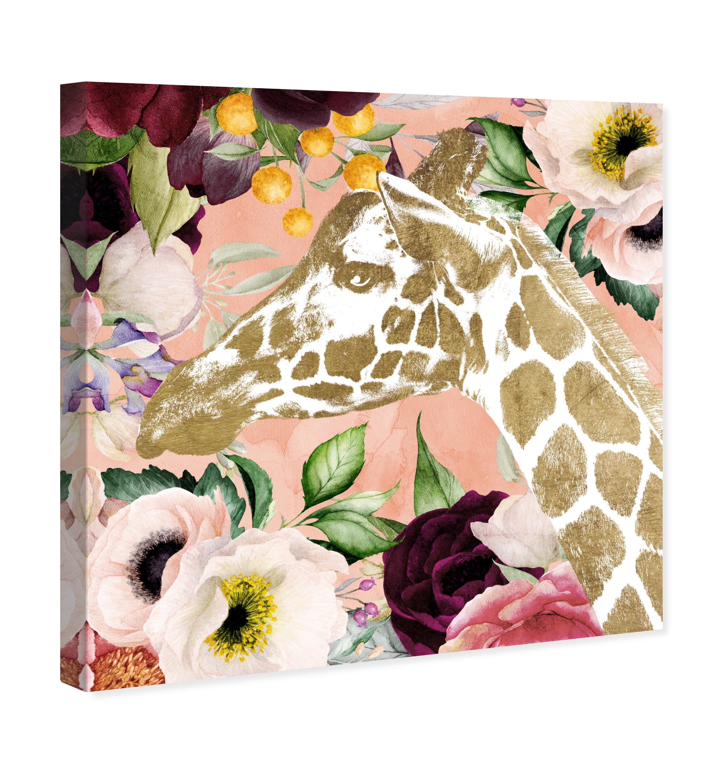 Giraffe Glam Floral and Botanical Wall Art Print Pink 12x12
