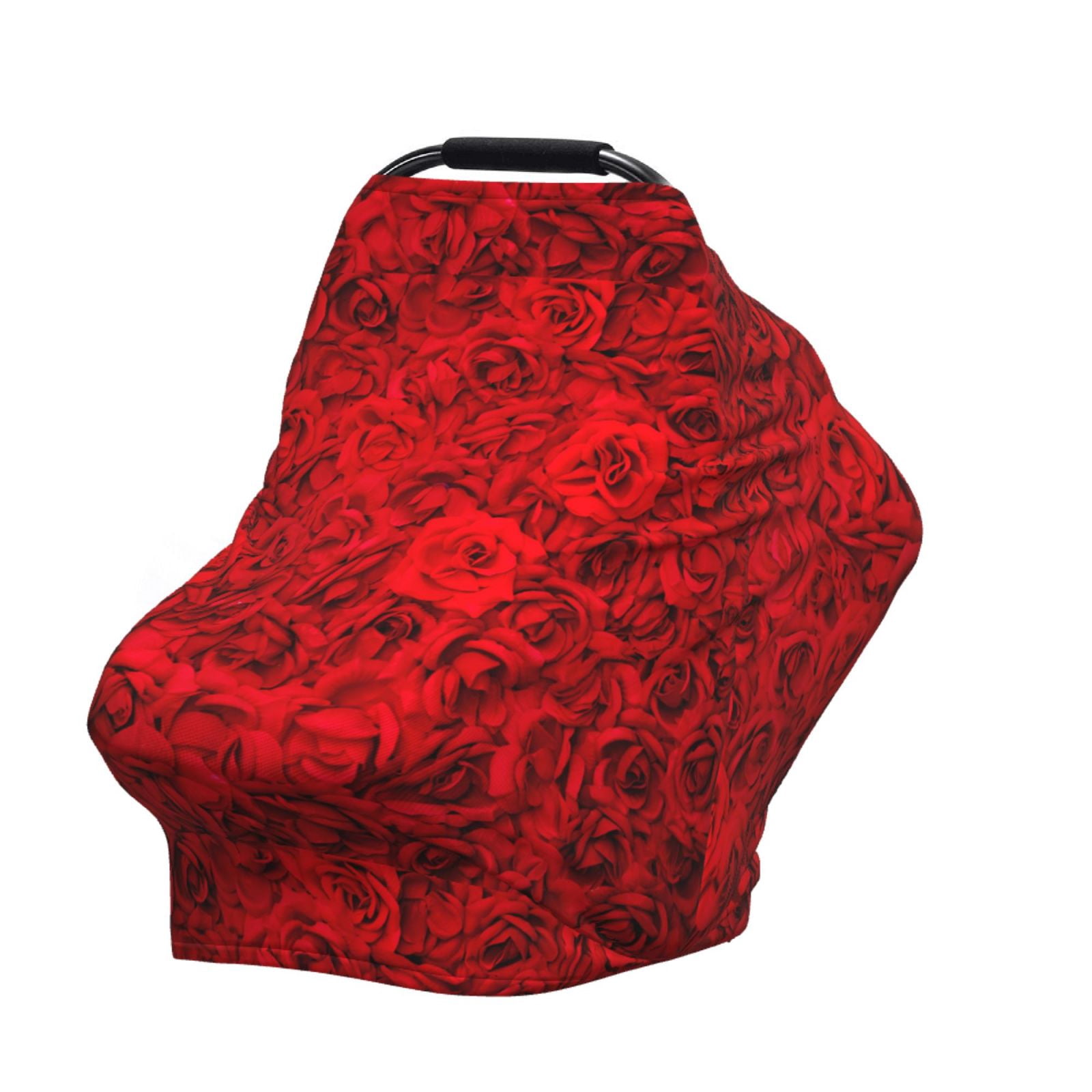 Fotbe Red Rose Pattern Car Seat Covers for Babies, Nursing Breastfeeding Cover Infant Carseat Canopy, Soft Stretchy Carrier Cover