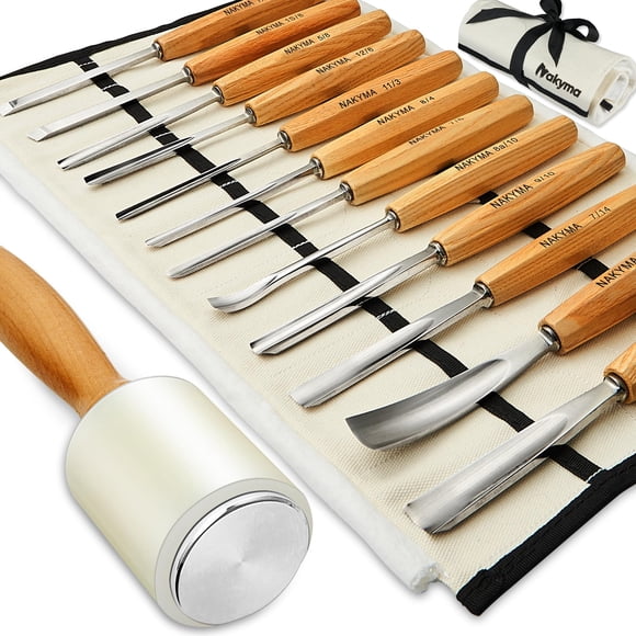 Kit de talla en madera Nakyma de 12 piezas con hojas afiladas de acero CR-V