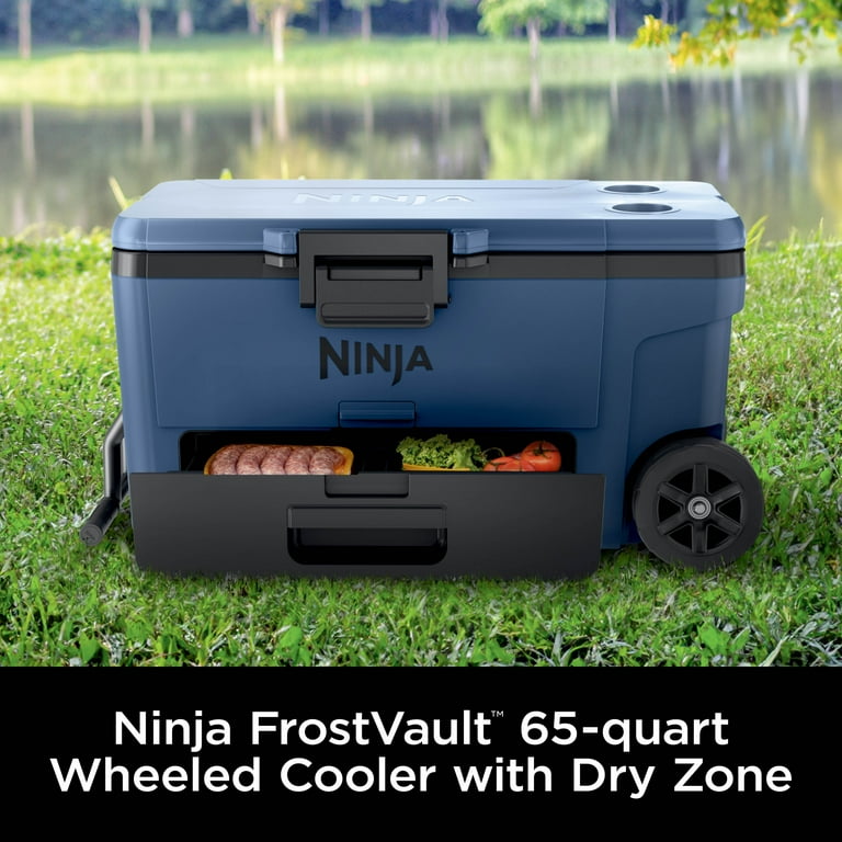 Ninja FrostVault 65 Quart Wheeled Cooler, Blue, Ice Retention, Dry