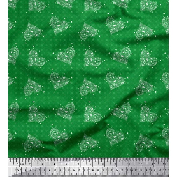 Soimoi Green Cotton Duck Fabric Insect & Floral Heart Decor Fabric Printed BTY 56 Inch Wide