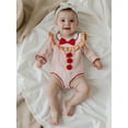 thumbnail image 4 of Rdhnmea Newborn Baby Girl Christmas Outfit Gingerbread Smocked Bubble Romper Candy Cane Plaid Jumpsuits with Bow Headband My First Xmas Clothes, 4 of 9