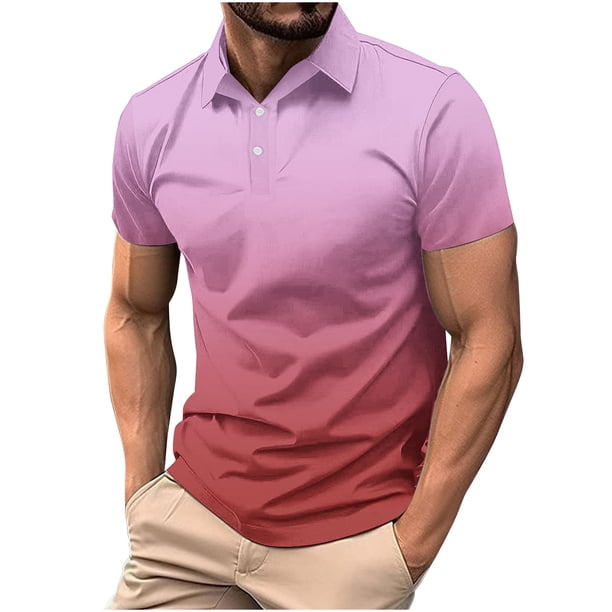 Blusa y camisa de manga corta con cuello vuelto para hombre, informal, lisa, de manga corta, con botones y cuello vuelto.