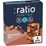 Ratio Chewy Protein Bar, Chocolate Nut, 11g Protein, Keto Friendly, 5.6 oz (4 Bars)