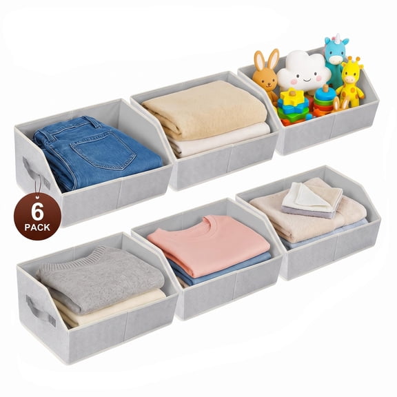 Surprizo 6 Pack Large Trapezoid Closet Organizers Bins,Collapsible Fabric Storage Bins with Handles,Storage Bins for Shelves, Gray