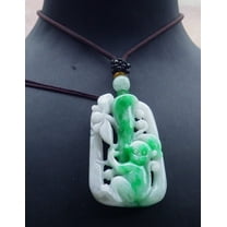 Certified Green Burma 100% Natural A Jade jadeite Pendant Monkey Lotus Flower Necklace 662948 TN