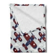 thumbnail image 2 of Airplane Soft Flannel Fleece Blanket, Top View Pattern of Funny Cartoon Elements on a Grid Like Background, Cozy Plush for Indoor and Outdoor Use, 60" x 80", Dark Sky Blue Burgundy, by Ambesonne, 2 of 5