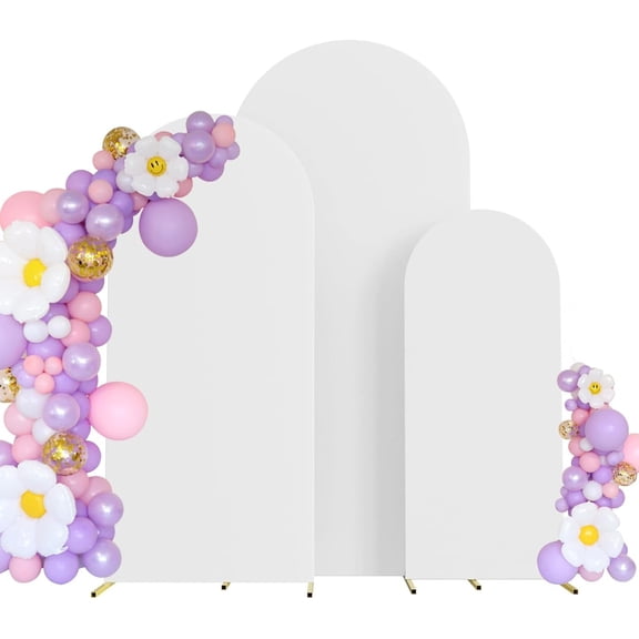 Set of 3 Wedding Arch Cover 4FT,5FT,6FT Spandex Fitted Stretchy Arch Stand Covers,2-Sided Round Top Chiara Backdrop Cover for Party Birthday Banquet Baby Shower Arch Decoration (White)