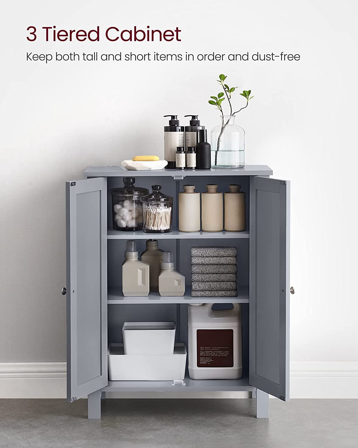 Floor Storage Cabinet, Storage Unit with 2 Adjustable Shelves,  Cabinet Freestanding, Dove Gray