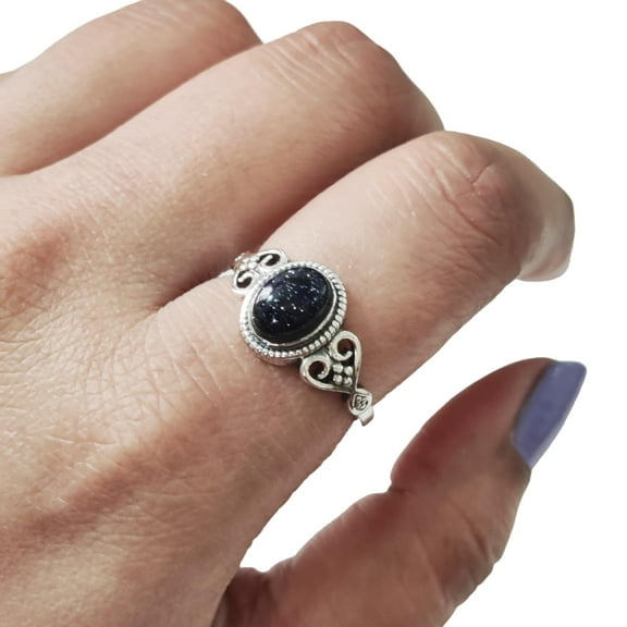 Natural Blue Sunstone Ring, Blue Sunstone Gemstone Ring, Tiny Bohemian Ring, 925 Sterling Silver, Designer Womens Ring, Christmas Thanksgiving, Handmade Statement Jewelry, Natural Blue Sunstone