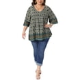 thumbnail image 2 of Agnes Orinda Women's Plus Size Bohe Tops Floral Print V Neck 3/4 Sleeve Dressy Top Casual Work Tunic Blouses 1X Green, 2 of 6