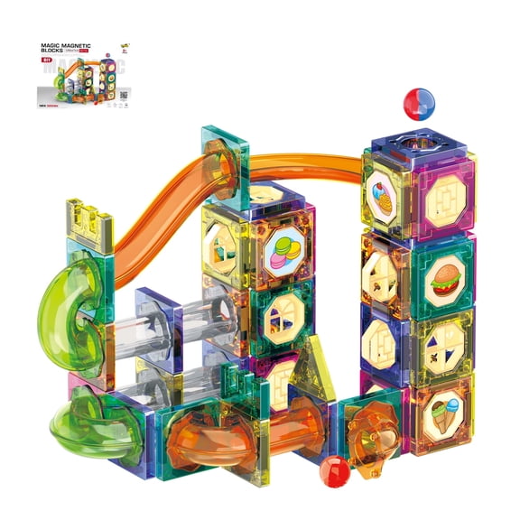 94pcs Magnetic Tiles Marble Run Set with Ball Run Race Track for Ages 3 , Magnetic Building Blocks Magnet Game, STEM Educational Gifts Kids Toys for Girls & Boys Promoting