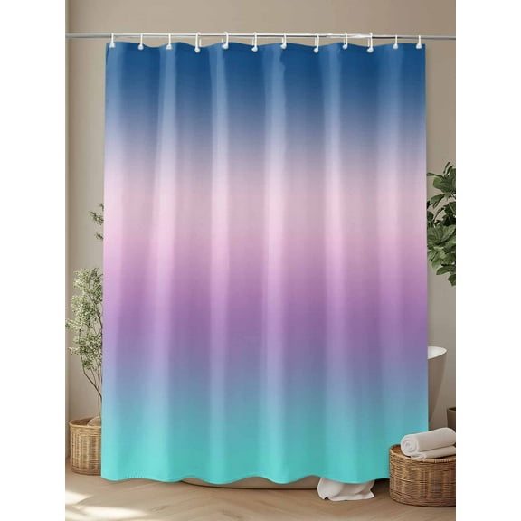 Shower Curtain, Teal Gradient Blue to Purple Ombre Waterproof Shower Curtain Set with Hooks for Bathroom Showers,Stalls and Bathtubs,72x72In Watercolor Simple Style