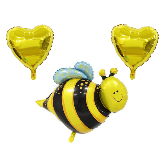 Bumblebee Party Balloons Set; Gold Heart Foil Balloons; Kids Birthday Decor