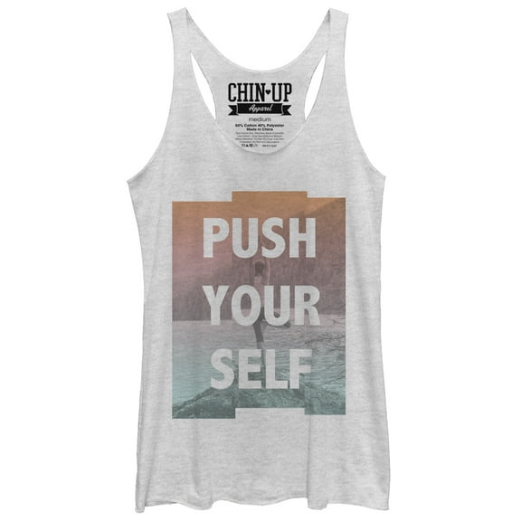 Women's CHIN UP Push Yourself Yoga Racerback Tank Top White Heather Small