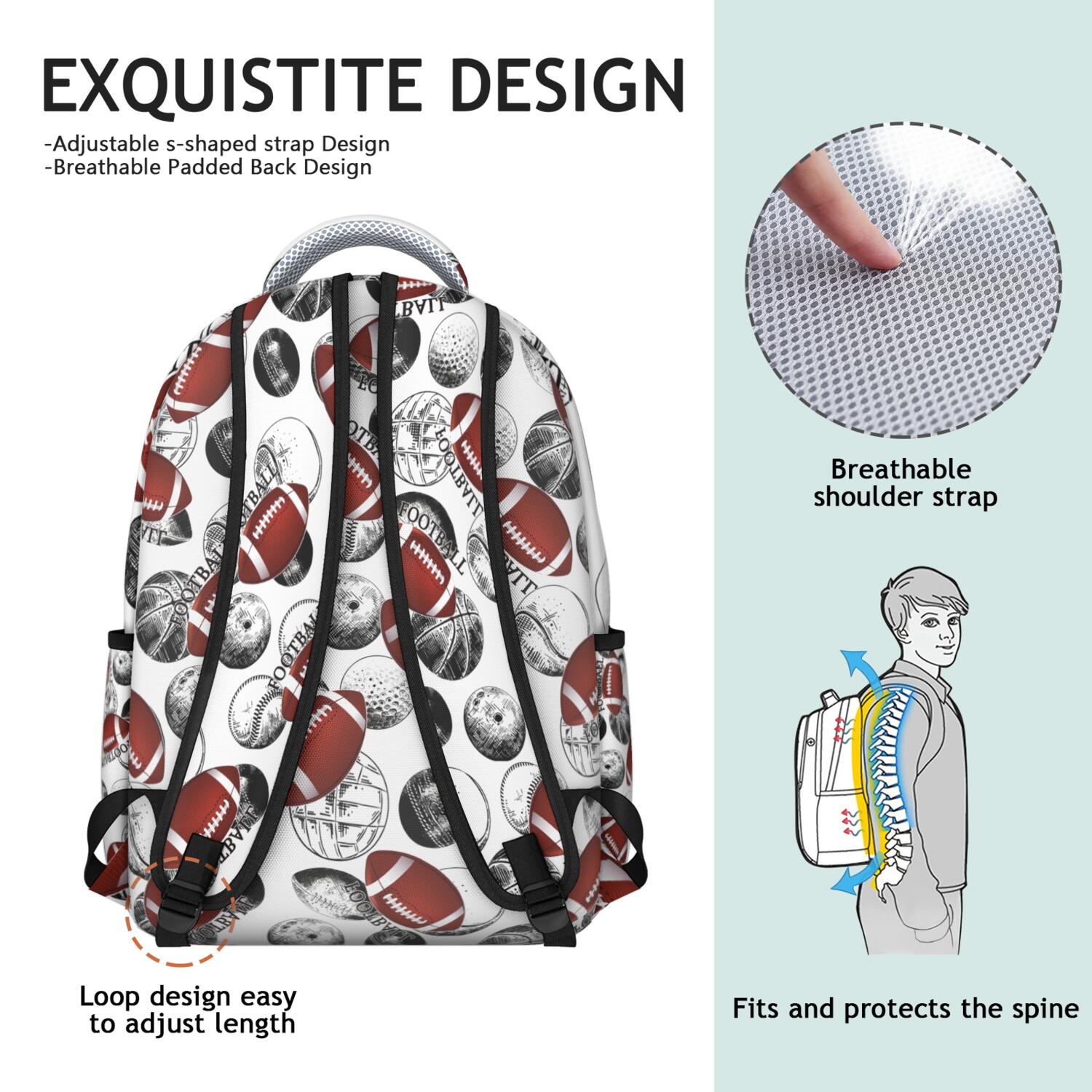 Durable Waterproof Bookbag for Teens - Lightweight Backpack with Padded Straps for Baseball & Soccer