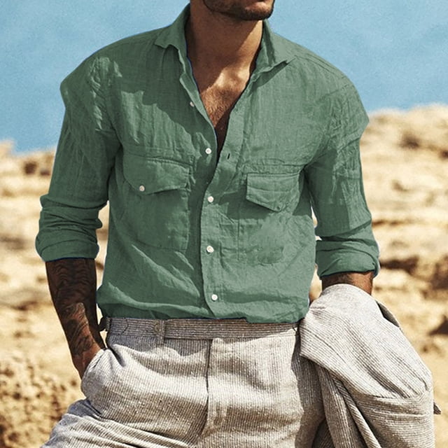 pstuiky Camisas casuales de manga larga para hombre, Camisa informal de moda para hombre, con cuello en V y mangas cortas, transpirable y con botones. top de hombre xl