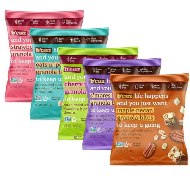 Granola Bites - Gluten Free On the Go Snacks Variety Pack, Kosher, Vegan Friendly, Travel Safe, Healthy Breakfast and Dessert Treats for Kids or Adults Lunchboxes, 1 Ounce, Pack of 16