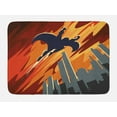 thumbnail image 1 of Vintage Bath Mat, Silhouette of a Superhero over Apartments in Sky Night Fiction Comic Image, Non-Slip Plush Mat Bathroom Kitchen Laundry Room Decor, 29.5 X 17.5 Inches, Red Orange Grey, Ambesonne, 1 of 2