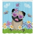 thumbnail image 3 of Ambesonne Pug Shower Curtain, Puppy on the Field Flowers, 69"Wx70"L, Sky Blue Multicolor, 3 of 3