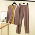 thumbnail image 2 of PNTUTB Pajama Set for Women Color Block Long Sleeve V-neck Top and Elastic Waist Pants Loose Casual Comfort Soft Two Piece Set, 2 of 7
