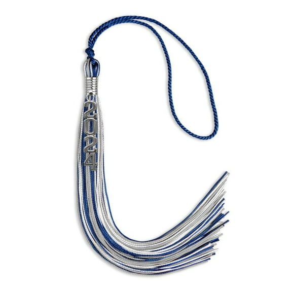 Endea Graduation Royal Blue/Silver/White Mixed Color Graduation Tassel with Silver Stacked Date Drop