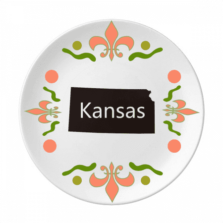 

Kansas America USA Map Outline Flower Ceramics Plate Tableware Dinner Dish