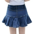 thumbnail image 2 of ZECATL Women's Casual Slim A-line Pleated Ruffle Short Mini Denim Skirts, 2 of 8
