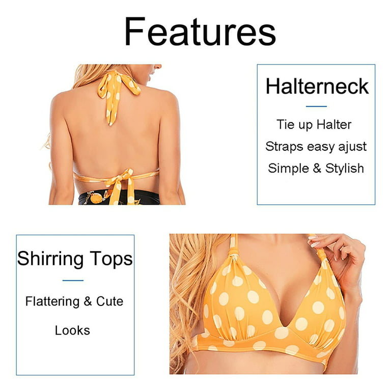 MRULIC tankini bathing suits for women Bathing Bikini Pushup Beachwear  Swimwear Suit Womens Swimsuit Set Padded Bra Swimwears Tankinis Set Yellow  + XL 