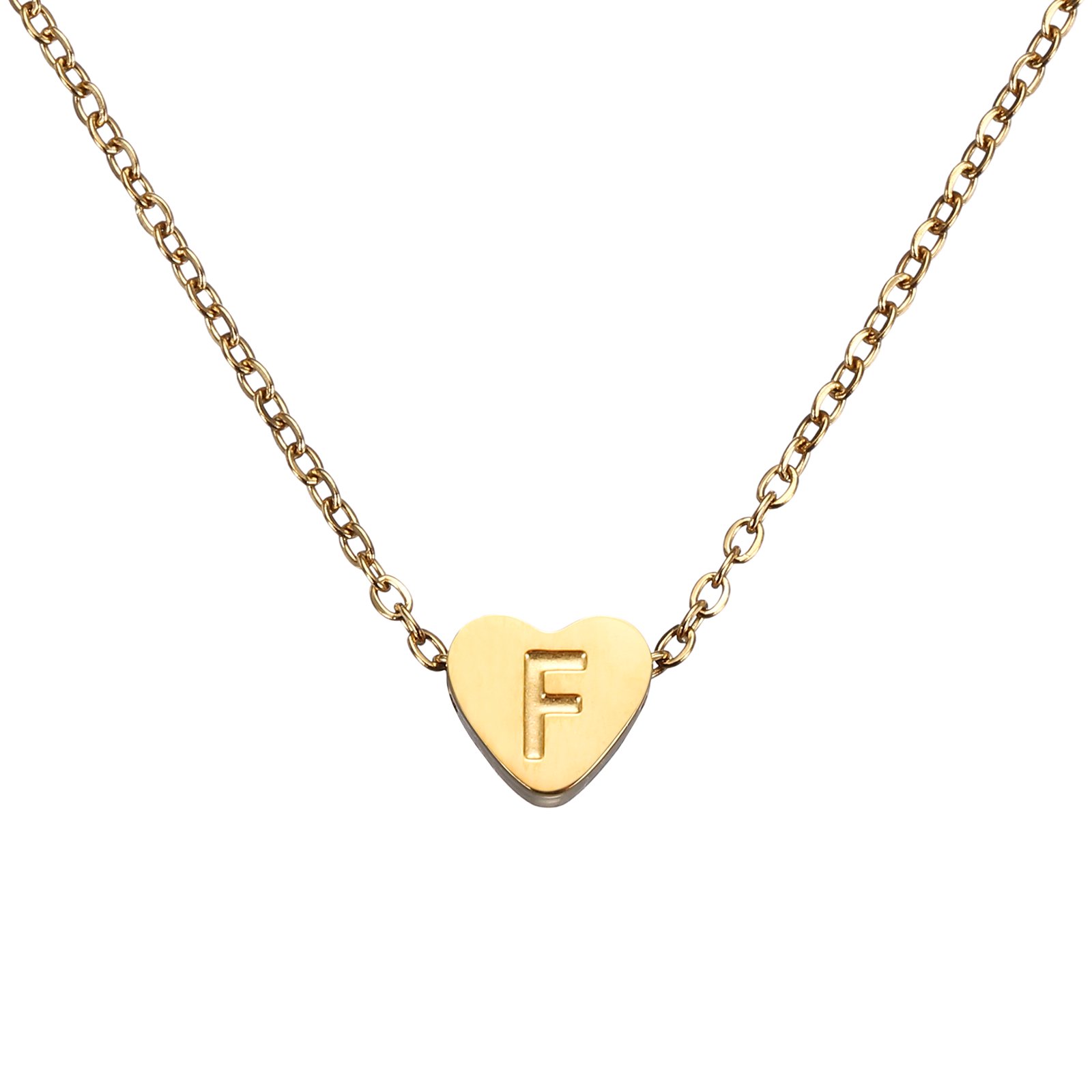 Uxcell Initial Heart Necklace for Women, 18K Gold Plated Stainless Steel Chain Dainty Personalized Name Letter F Pendant Necklaces for Woman Jewelry Gifts, Gold Tone