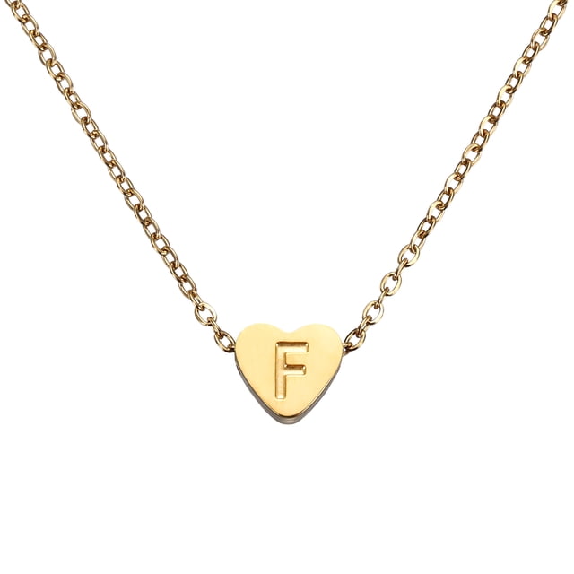 Collar Inicial de Corazón Uxcell para Mujeres, Cadena de Acero Inoxidable Baño de Oro de 18K, Collar Personalizado con Letra F para Regalos de Joyería para Mujeres, Tono Dorado