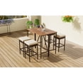thumbnail image 3 of GO 5-Piece Outdoor Acacia Wood Bar Height Table And Four Stools With Cushions, Garden PE Rattan Wicker Dining Table, Foldable Tabletop, High-Dining Bistro Set, All-Weather Patio Furniture, Brown, 3 of 9