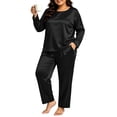 thumbnail image 3 of Nugftut Plus Size Pajama Sets for Women Satin Long Loungewear Two-Piece Fall Classic Sleepwear XL-5XL, 3 of 8