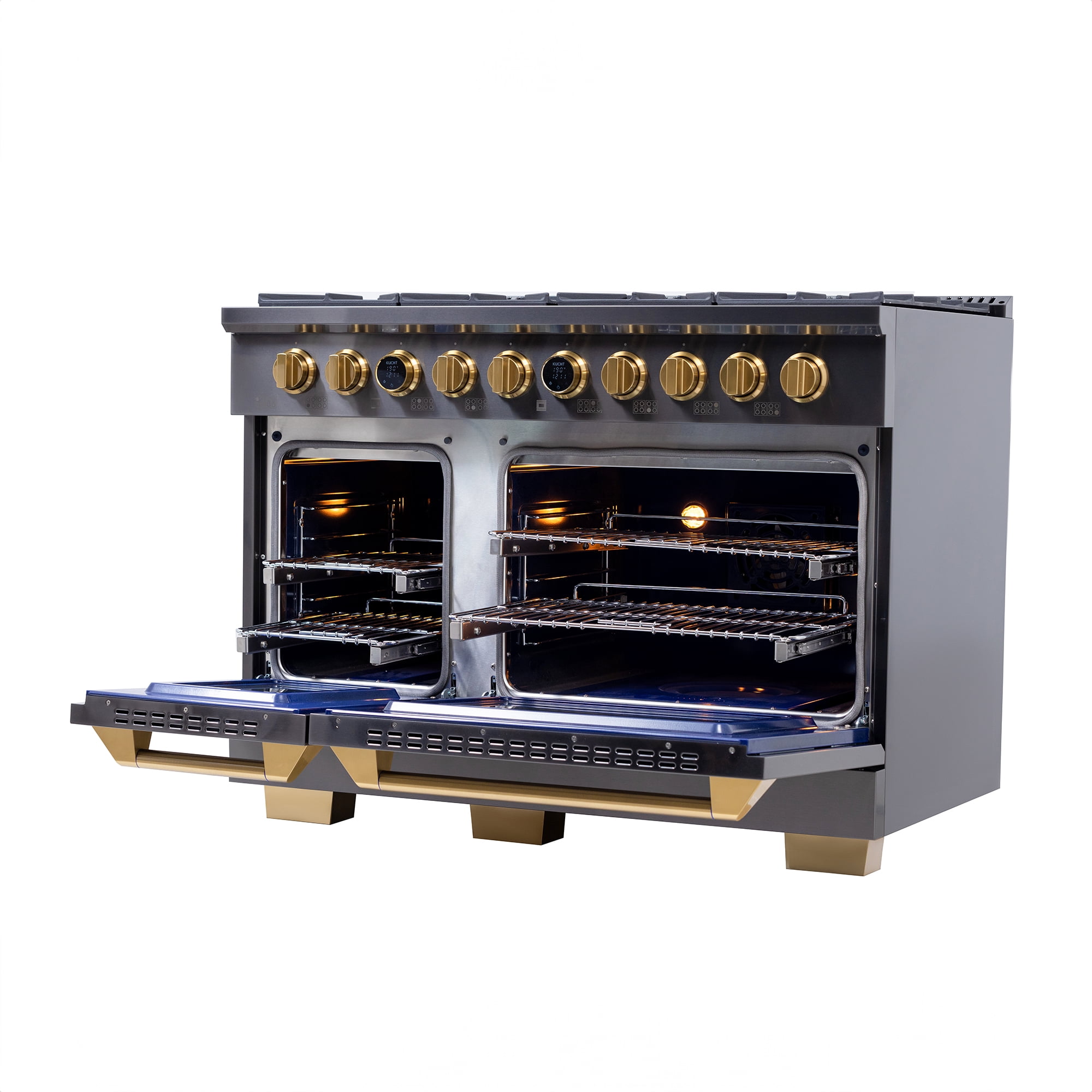 48 in. 8 Burners Dual Fuel Range for Natural Gas in Dark Stainless steel.