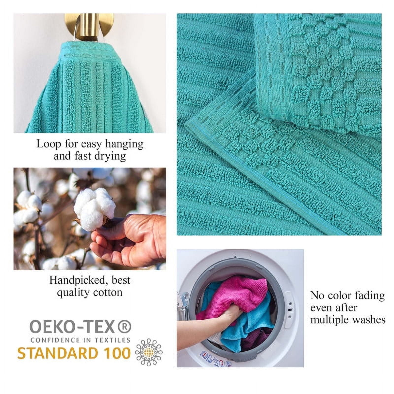 Superior Soho Ribbed Cotton Face Towel/Washcloth Set of 12, Turquoise