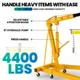 thumbnail image 6 of Hydraulic Lift Hoist, Folding Workshop Crane with Leveler, Yellow Compact Engine Crane, 2 Ton Capacity, 56.2in Height, 37in Width, for Mechanic Shop, Maintenance Area, Mechanical Work, 6 of 9