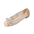 thumbnail image 2 of Miluxas Women’s Polka Dot Mesh Bow Ballet Flats, Square Toe Patchwork Slip On Flat Shoes, Breathable Lightweight Casual Walking Loafers Beige 6(38), 2 of 9