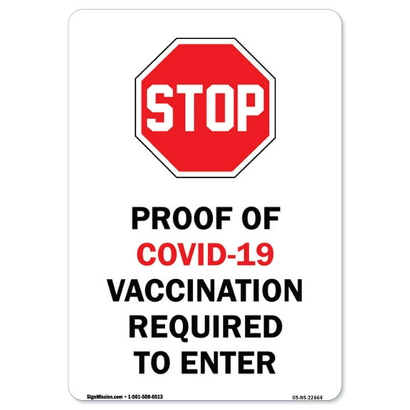 COVID-19 Notice Sign - Stop Proof of Covid-19 Vaccination Required to Enter | Peel And Stick Wall Graphic | Protect Your Business, Municipality, Home & Colleagues | Made in the USA